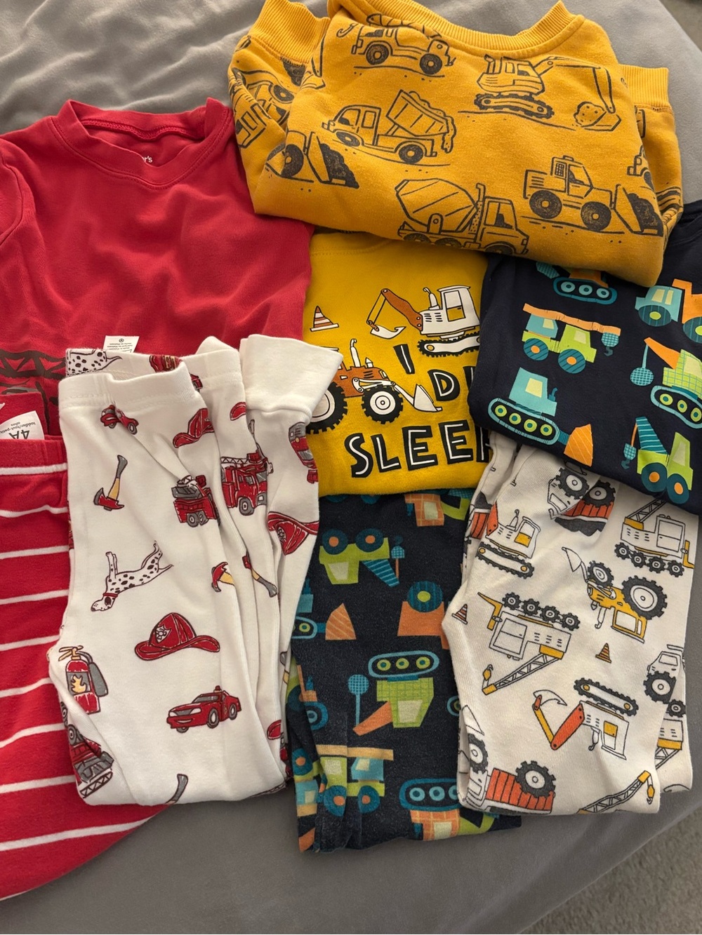 4T Toddler Construction & Firetruck Pajama Bundle w sweatshirt 8 pieces